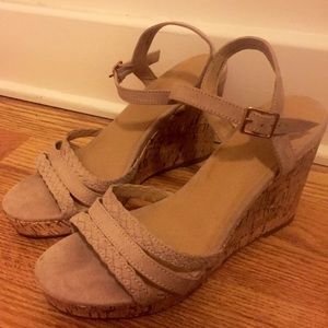 3/$12!! Beige Open Toe Wedges Size 10